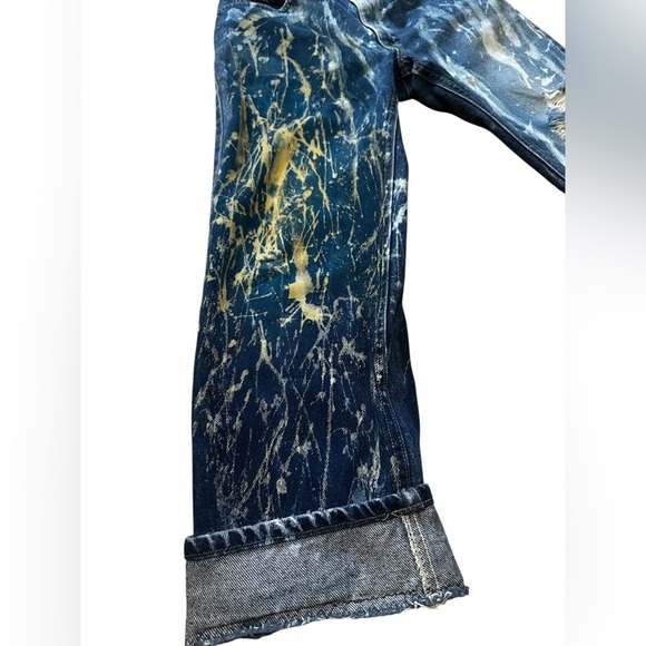 Thrashed Bleach 90s Vintage Lee Jeans 27” High Waisted Bootcut Dark Wash Denim - Picture 2 of 15